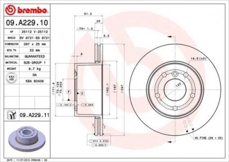 09.A229.11 BREMBO Диск тормозной