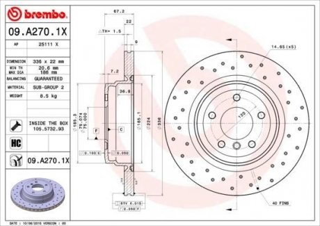 09A2701X BREMBO Тормозной диск