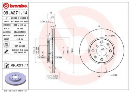 09.A271.14 BREMBO Тормозной диск Brembo