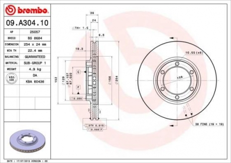 09.A304.10 BREMBO Диск тормозной