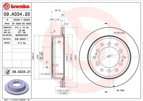 09.A334.21 BREMBO Диск тормозной