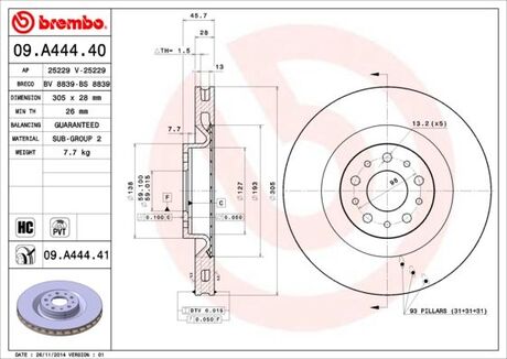 09.A444.41 BREMBO Тормозной диск Brembo Painted disk