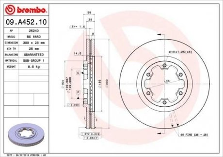 09.A452.10 BREMBO Тормозной диск