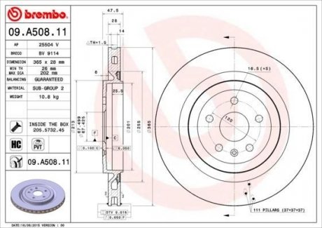 09A50811 BREMBO Диск торм. окраш. re cad cts 08-, che camaro 09-