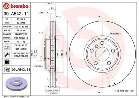 09.A542.11 BREMBO Тормозной диск
