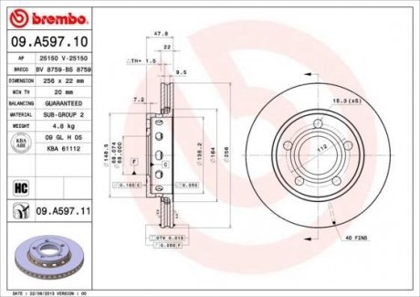 09.A597.11 BREMBO Тормозной диск