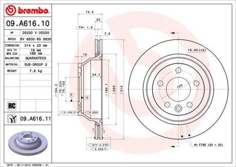 09A61610 BREMBO Тормозной диск