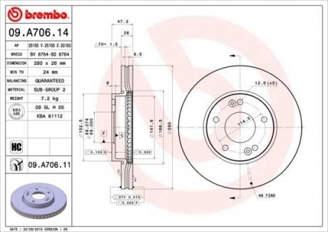 09.A706.11 BREMBO Диск тормозной