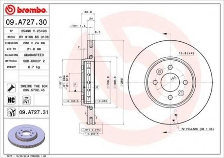 09A72731 BREMBO Тормозной диск
