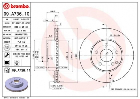 09.A736.11 BREMBO Диск тормозной