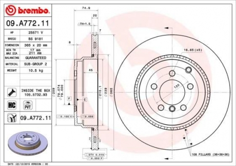 09.A772.11 BREMBO Диск тормозной