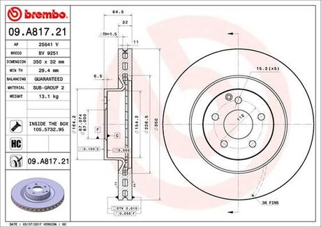 09A81721 BREMBO Гальмвний диск