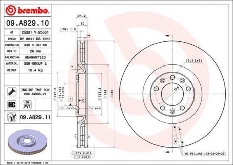 09.A829.11 BREMBO Тормозной диск