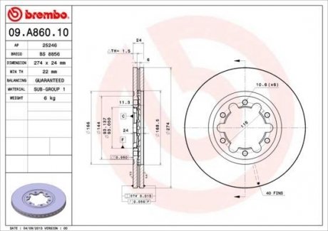 09.A860.10 BREMBO Тормозной диск