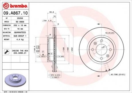 09.A867.10 BREMBO Диск тормозной