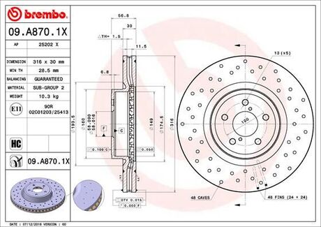 09.A870.1X BREMBO Тормозной диск