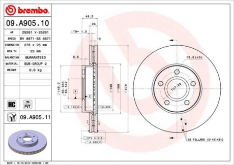 09.A905.10 BREMBO Диск тормозной