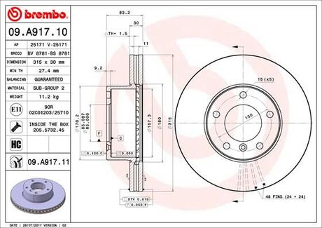 09A91711 BREMBO Тормозной диск