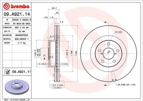 09.A921.11 BREMBO Диск тормозной