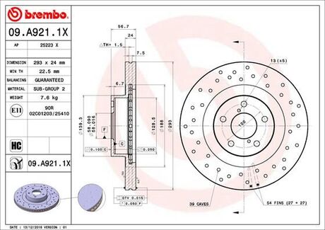 09A9211X BREMBO Тормозной диск