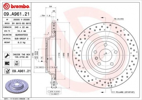 09.A961.21 BREMBO Тормозной диск Brembo Painted disk