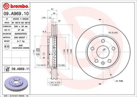 09.A969.10 BREMBO Диск тормозной