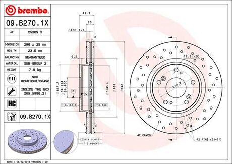 09B2701X BREMBO Тормозной диск