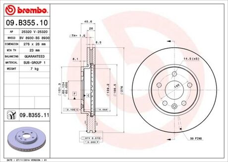 09B35511 BREMBO Тормозной диск