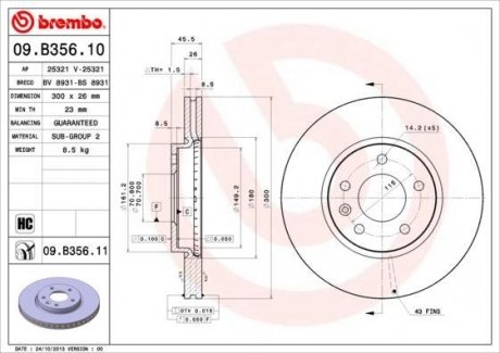 09.B356.11 BREMBO Тормозной диск