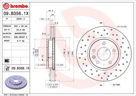 09B3561X BREMBO Диск перфорированный brembo xtra 09.b356.1x