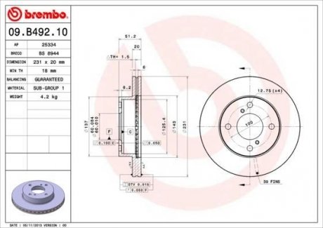 09.B492.10 BREMBO Тормозной диск