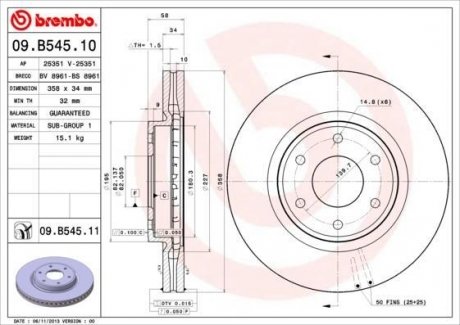 09B54511 BREMBO Диск тормозной