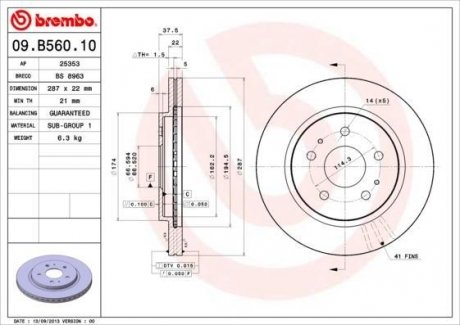 09.B560.10 BREMBO Тормозной диск