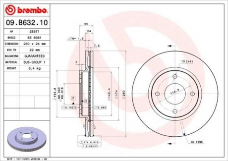 09.B632.10 BREMBO Диск тормозной