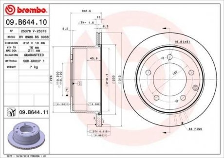 09.B644.11 BREMBO Тормозной диск