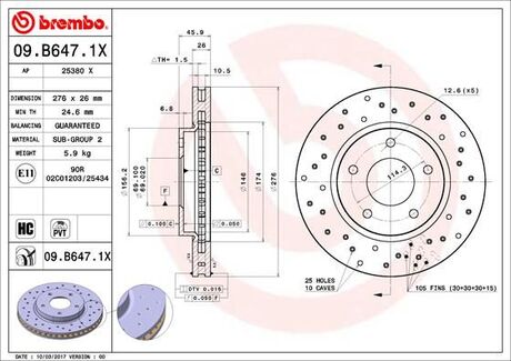 09.B647.1X BREMBO Тормозной диск