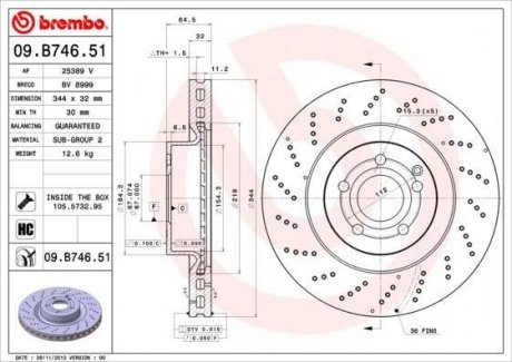 09.B746.51 BREMBO Торм.диск пер.[344x32] 5 отв.[min 2]