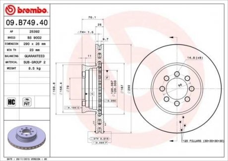 09.B749.40 BREMBO Диск тормозной