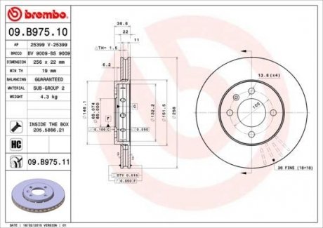 09B97511 BREMBO Тормозной диск