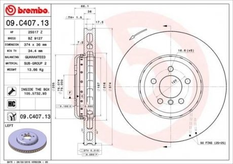 09.C407.13 BREMBO Гальмiвний диск