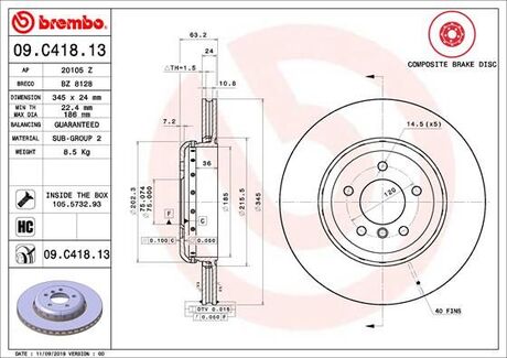 09.C418.13 BREMBO Тормозной диск