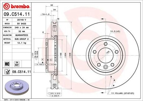 09.C514.11 BREMBO Тормозной диск