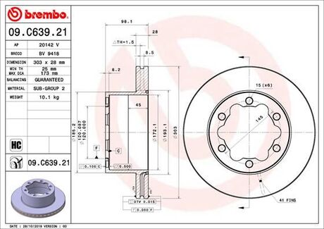 09C63921 BREMBO TARCZA HAMULCOWA TYL