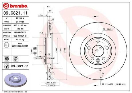 09C82111 BREMBO TARCZA HAMULCOWA PRZOD