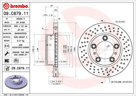 09C87911 BREMBO Диск тормозной (перф.) Poesche Boxter/Cayman 2.7 04> (d=298)