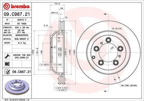 09C98721 BREMBO Tarcza ham. CAYENNE tyі gr.28mm