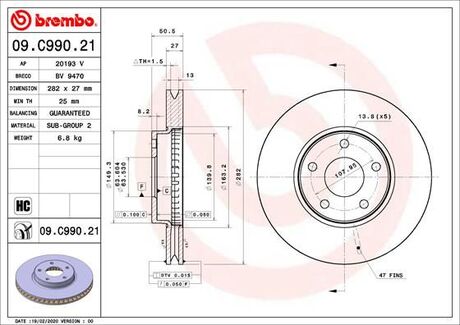 09.C990.21 BREMBO Тормозной диск