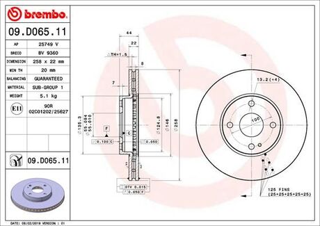 09.D065.11 BREMBO Тормозной диск