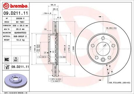 09.D211.11 BREMBO Тормозной диск