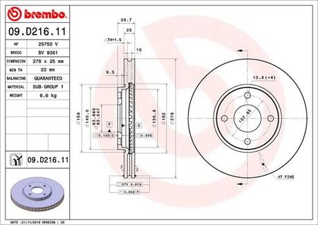 09D21611 BREMBO Tarcza ham. ECOSPORT